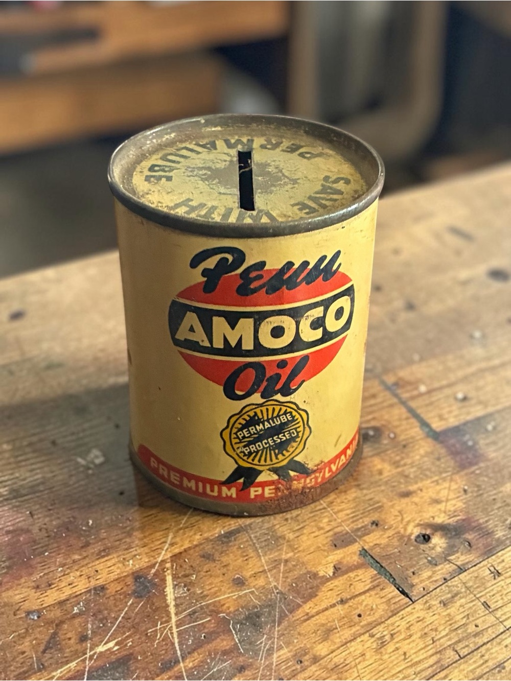 AMOCO Oil Vintage Yellow Coin Bank